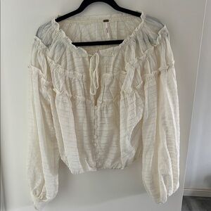 Free People Cream Ruffled Tie Front Blouse